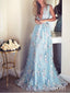 Sky Blue Floral Prom Dresses See Through Embroidery Formal Dress Evening Gowns ARD1335