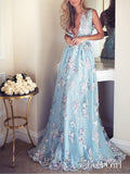 Sky Blue Floral Prom Dresses See Through Embroidery Formal Dress Evening Gowns ARD1335-SheerGirl