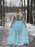 Sky Blue High Slit Sexy Chiffon Formal Dress Twist Straps Deep V Neck Long Prom Dress ARD2576-SheerGirl