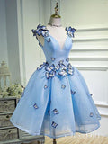 Sky Blue Homecoming Dresses Butterfly Applique Short Homecoming Dress ARD1330-SheerGirl
