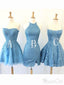 Nebesky modré krajkové mini plesové šaty Levné krátké šaty ARD2388 