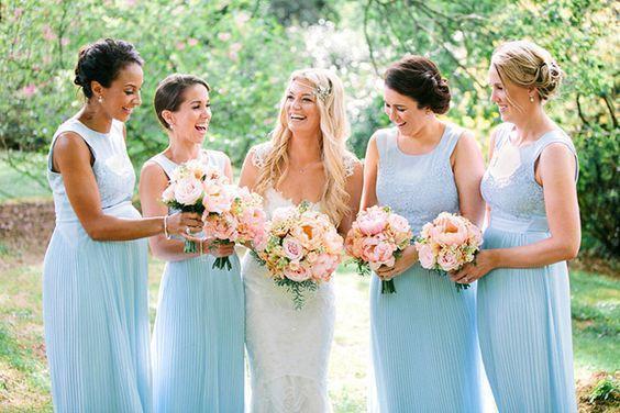 Sky Blue Lace Top Bridesmaid Dreseses Sleeveelss Long Cheap Bridesmaid Dresses ARD1143-SheerGirl