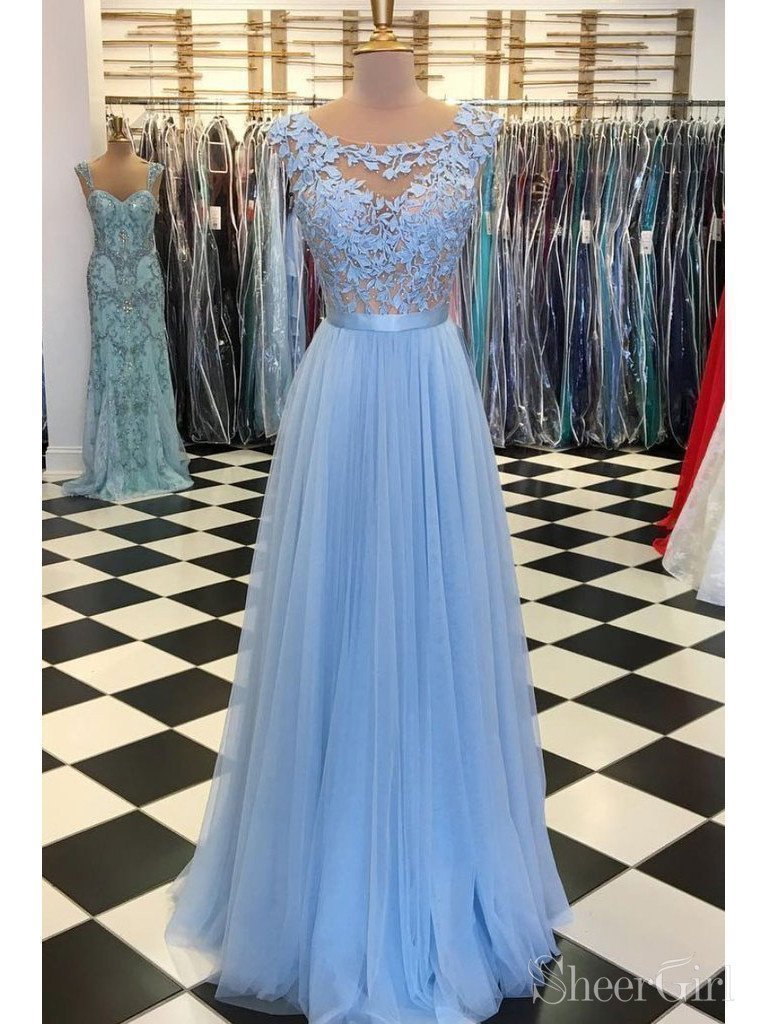 Sky Blue Lace & Tulle Long Prom Dresses Cheap Formal Formal Dress ARD2117-SheerGirl