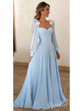Sky Blue Long Chiffon Prom Dresses with Sleeves Modest Formal Dress ARD1981-SheerGirl