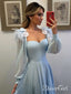 Sky Blue Long Chiffon Prom Dresses with Sleeves Modest Formal Dress ARD1981