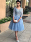 Sky Blue Mid Length Prom Dresses Long Sleeve Shiny Homecoming Dress ARD1463