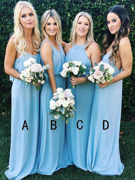 Sky Blue Mismatched Bridesmaid Dresses Long Cheap Wedding Party Dresse SheerGirl Sky Blue Mismatched Bridesmaid Dresses Long Cheap Wedding Party Dresse SheerGirl