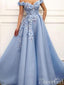 Nebesky modré plesové šaty s korálky dlouhé společenské šaty ARD2401 