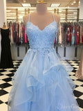 Sky Blue Ruffle Skirt Prom Dresses Spaghetti Strap Junior Prom Dress ARD2124-SheerGirl