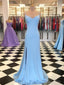 Sky Blue Satin Sheath Formal Prom Dresses With Slit ARD2342