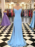 Sky Blue Satin Sheath Formal Prom Dresses With Slit ARD2342-SheerGirl