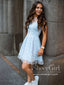 Sky Blue Silver Stars Sparkly Prom Dress Bateau Neck Homecoming Dress ARD2776