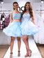 Nebesky modrá Dvoudílné korálky Homecoming Dress Of Ramaplikované Krátké šaty z organzy ARD2453