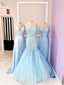 Sky Blue Wraped V Neckline Mermaid Party Dress Rhinestones Decorated Long Prom Dress ARD2544
