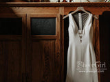 Sleek Satin Mermaid Wedding Dress with Low Open Strips Illusion Back AWD1786-SheerGirl