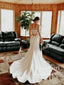 Elegante vestido de novia de sirena satinada con tiras bajas y abiertas con espalda ilusión AWD1786 