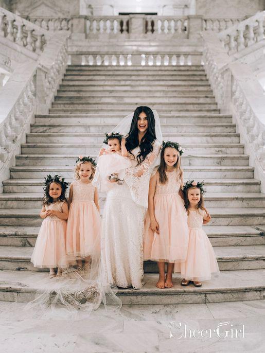 blush pink flower girl dress 3D Flowers Two Tiered Blushing Tulle Little Ball Gown Please choose Custom size and specify in comments your measurements Blush Pink Sienna A-line Flower
