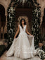 Sleeveless Lace Appliqued Deep V-Neck Soft A-line Wedding Dress with Rhinestones Sash AWD1716