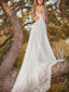 Jednoduché krajkové svatební šaty bez rukávů Letní plážové svatební šaty s výstřihem do V AWD1125 