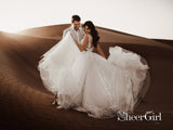 Sleeveless V-neck & Rose Embroidery Full A-Line Wedding Dress AWD1672-SheerGirl