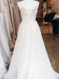 Sleeveless V-neck and Beadings Embroidery Illusion Bodice Full A-Line Wedding Dress AWD1713-SheerGirl