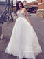 Vestido de novia de corte A, sin mangas, con cuello en V y bordado de pedrería, corpiño de ilusión, AWD1713 