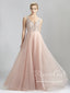 Sleeveless with Lace Beadings Bodice Plounging V Neck A Line Tulle Long Prom Dress ARD2572