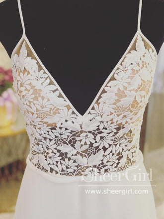 Slim Deep V Back Satin Mermaid Wedding Dress with Unlined Lace Bodice AWD1715-SheerGirl