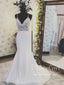 Slim Deep V Back Satin Mermaid Wedding Dress with Unlined Lace Bodice AWD1715