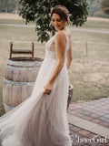 Soft Ivory Net Beaded Deep V Illusion A-Line Wedding Gown Graceful Lace Wedding Dress AWD1670-SheerGirl