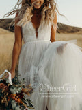 Soft Tulle Stunning Lace Bridal Dress Beach Wedding Dress Floor Length AWD1872-SheerGirl