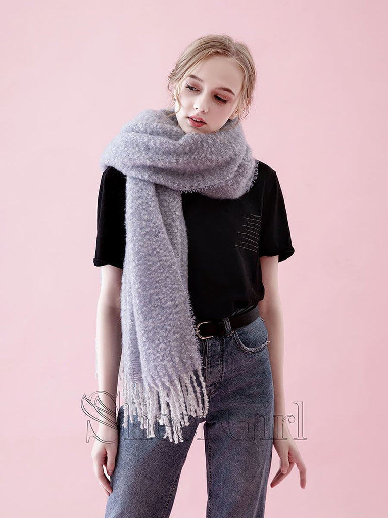 Soft Winter Wraps Scarf Lilac Chic Wool Shawls with Tassels WJ0015-SheerGirl