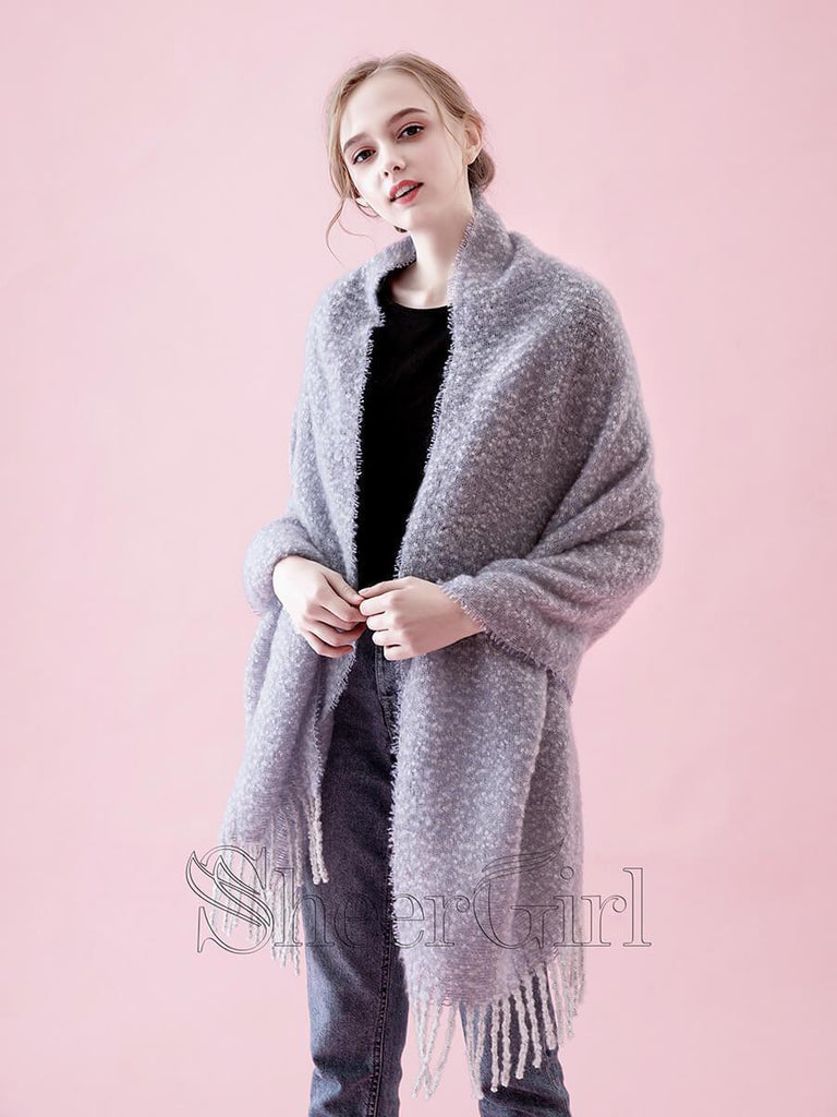 Soft Winter Wraps Scarf Lilac Chic Wool Shawls with Tassels WJ0015-SheerGirl