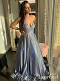 Spaghetti Beaded Straps Appliqued Bodice Formal Dress Sparkly Floor Length Prom Dress ARD2541-SheerGirl