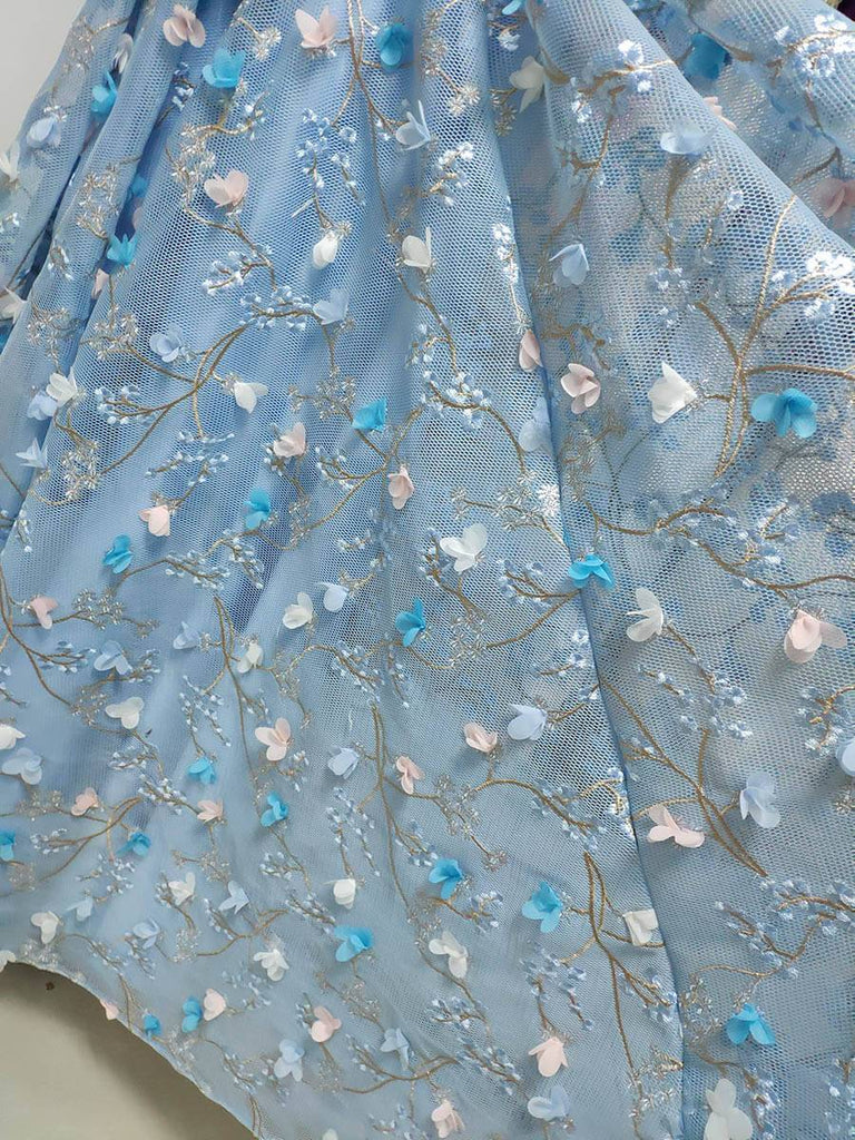 Spaghetti Strap 3D Flower Applique Sky Blue Prom Dresses Ball Gowns ARD1609-SheerGirl