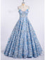 Špagetový pásek 3D květinová nášivka nebesky modrá plesové šaty plesové šaty ARD1609 