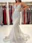 Correa de espagueti Flores 3D Con cuentas Sirena Vestidos de baile Vestido de desfile de champán ARD2860