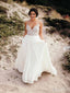 Venkovské svatební šaty s korálkovým špagetovým řemínkem Šifon slonová kost Rustikální svatební šaty AWD1235 