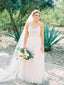 Spaghetti Strap Beaded Ivory Tulle Wedding Dresses with Train AWD1283