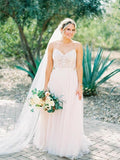 Spaghetti Strap Beaded Ivory Tulle Wedding Dresses with Train AWD1283-SheerGirl