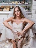 Spaghetti Strap Beaded Simple Wedding Gown Ivory Chiffon Rustic Wedding Dress AWD1730-SheerGirl