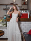 Vestido de novia sencillo con cuentas y tirantes finos, vestido de novia rústico de gasa marfil AWD1730 
