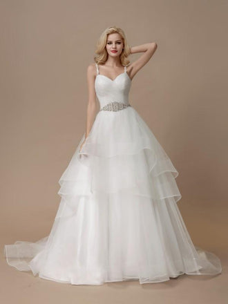 Spaghetti Strap Beaded Wedding Dresses Multilayered Wedding Princess Ballgown AWD1004-SheerGirl