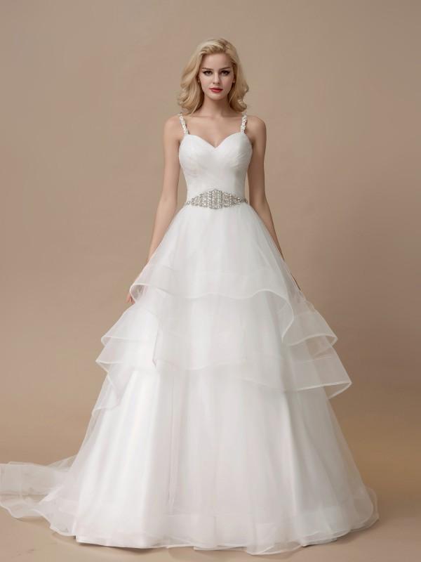 Spaghetti Strap Beaded Wedding Dresses Multilayered Wedding Princess Ballgown AWD1004-SheerGirl