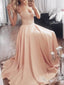 Spaghetti Strap Blush Long Prom Dresses with Lace Bodice ARD1918