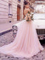 Spaghetti Strap Deep V Neck Sexy Pink Prom Dresses with Train ARD1818