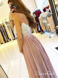 Spaghetti Strap Dusty Rose Prom Dresses with Slit Cheap Lace Bodice Bridesmaid Dress APD3325-SheerGirl