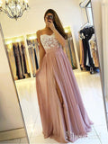 Spaghetti Strap Dusty Rose Prom Dresses with Slit Cheap Lace Bodice Bridesmaid Dress APD3325-SheerGirl