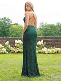 Spaghetti Strap Emerald Green Prom Dresses with Slit Sheath Formal Dress ARD2053-SheerGirl