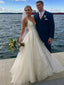 Plážové svatební šaty se špagetovým řemínkem Ivory Šifon Levné svatební šaty s výstřihem do V AWD1279 